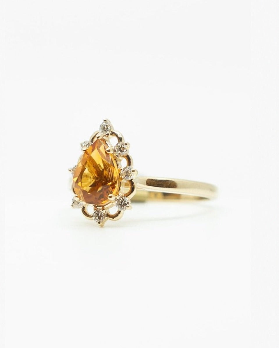 Delicate Pear Cut Citrine Ring