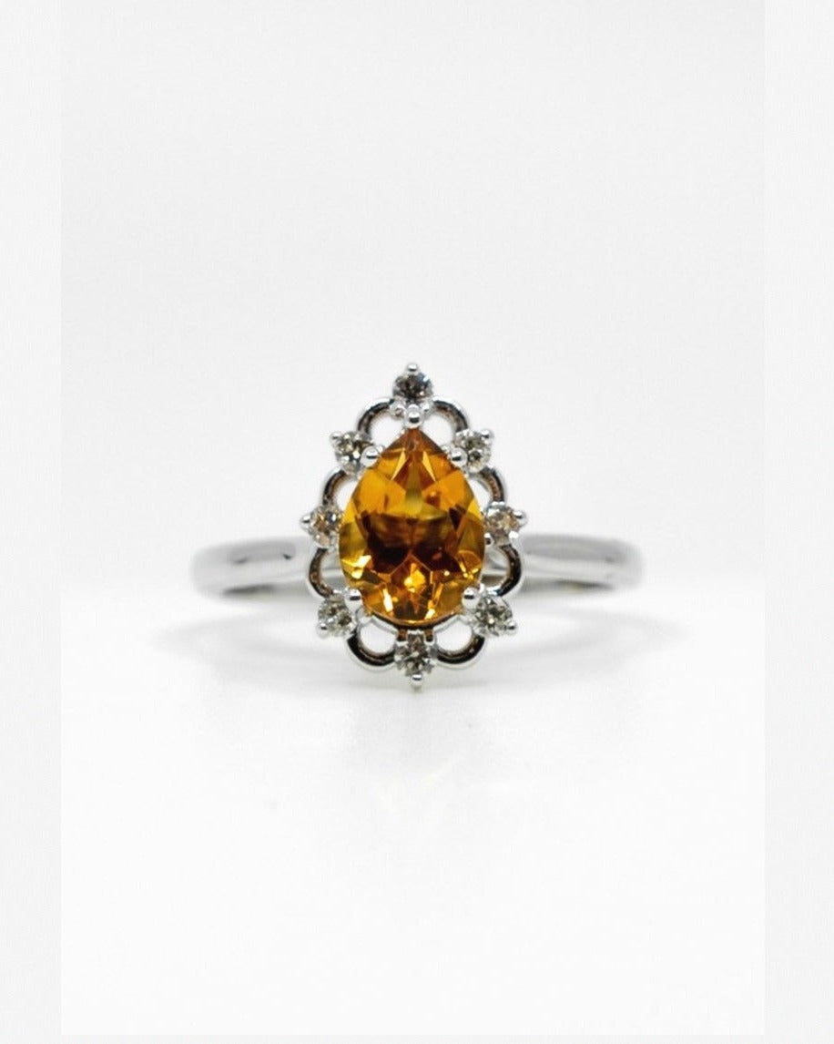 Delicate Pear Cut Citrine Ring