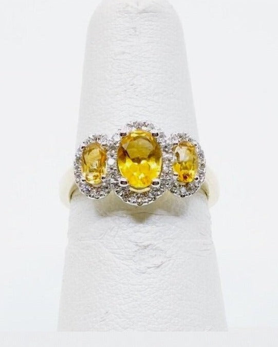 Citrine & Diamond Three Stone Ring