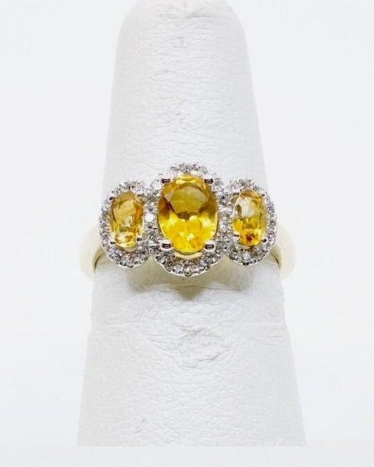 Citrine & Diamond Three Stone Ring