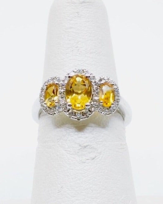Citrine & Diamond Three Stone Ring