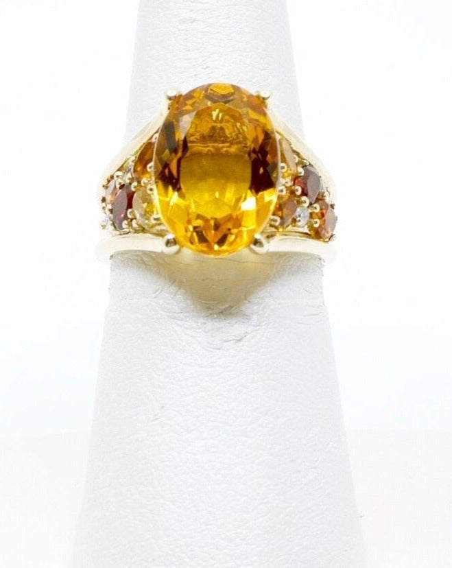 Citrine, Garnet & Diamond Ring