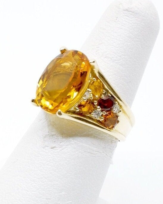 Citrine, Garnet & Diamond Ring