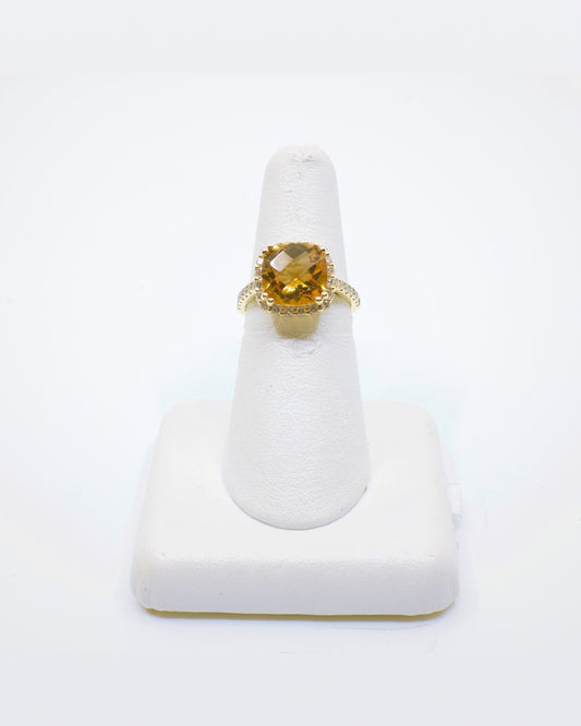 Cushion Cut Citrine & Diamond Ring