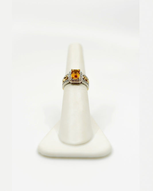 Citrine & Diamond Filigree Ring