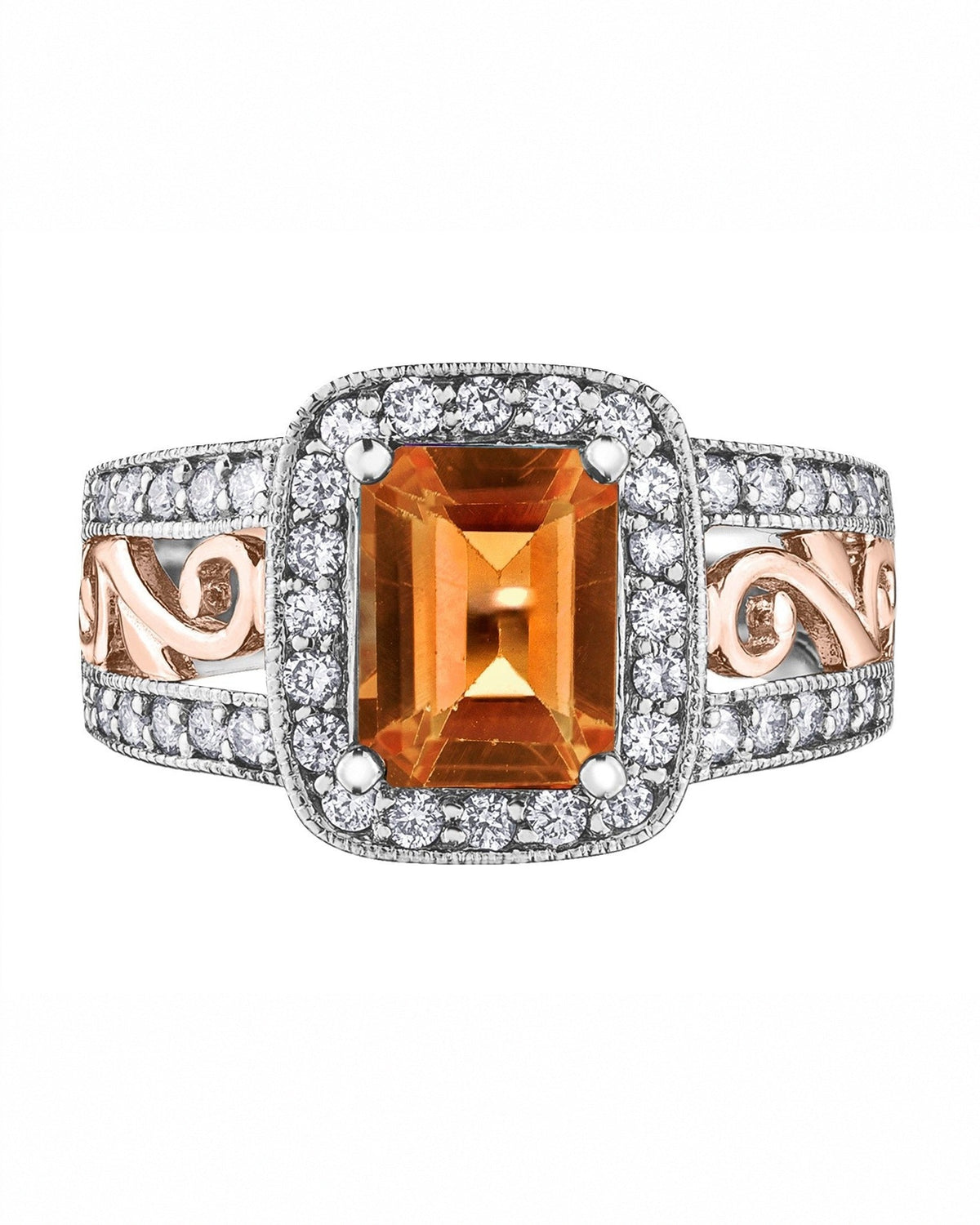 Citrine & Diamond Filigree Ring