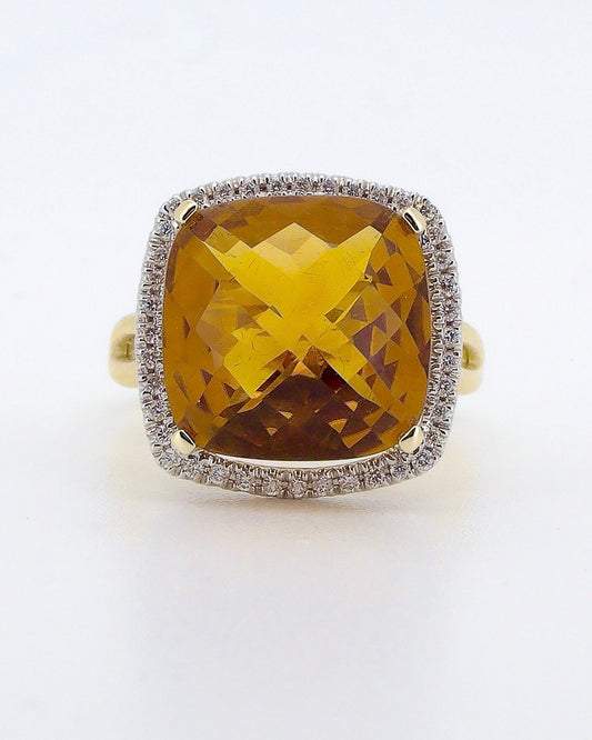 Cushion Cut Citrine Evening Ring