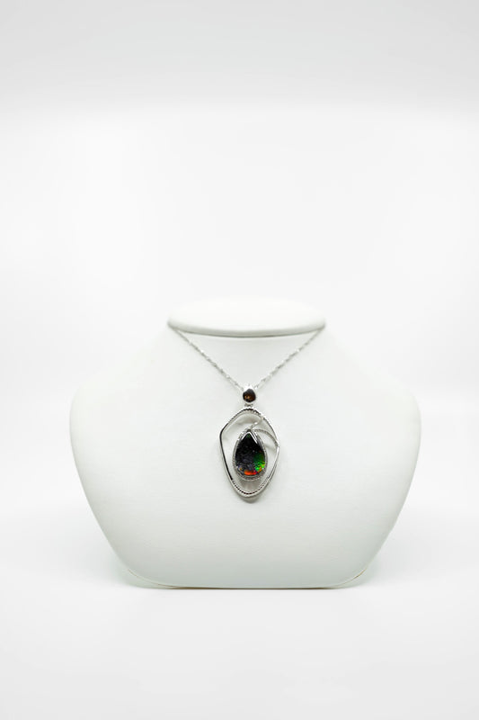 Curving Ammolite & Diamond Pendant